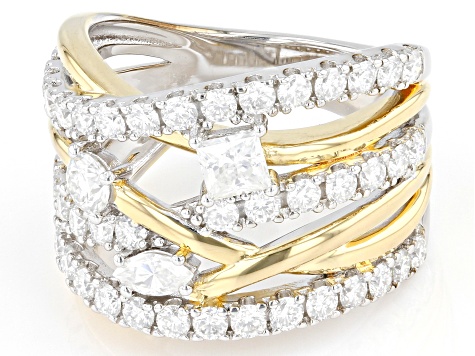 Moissanite platineve and 14k yellow gold over silver ring 1.97ctw DEW