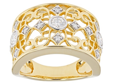 Moissanite 14k yellow gold over sterling silver ring .60ctw DEW