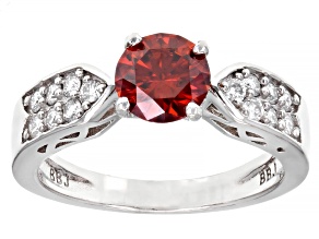 Red and Colorless Moissanite Platineve Ring 1.28ctw DEW.