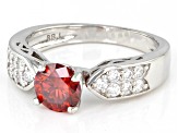 Red and Colorless Moissanite Platineve Ring 1.28ctw DEW.