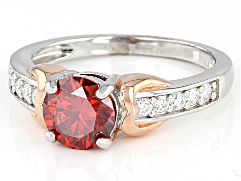 Red and Colorless Moissanite Platineve Ring 1.40ctw DEW