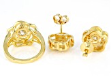 Moissanite 14k Yellow Gold Over Silver Ring And Earring Set 2.20ctw DEW