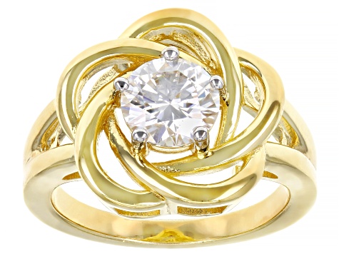 Moissanite 14k Yellow Gold Over Silver Ring And Earring Set 2.20ctw DEW