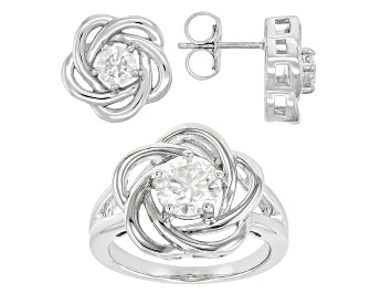 Picture of Moissanite Platineve Ring And Earring Set 2.20ctw DEW