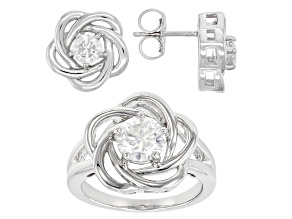 Moissanite Platineve Ring And Earring Set 2.20ctw DEW