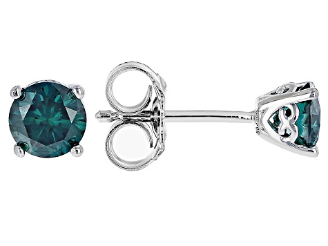 Green moissanite platineve stud earrings 1.00ctw DEW.