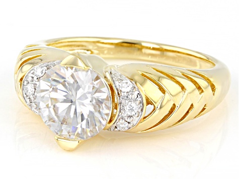 Moissanite 14k Yellow Gold Over Silver Ring 1.96ctw DEW