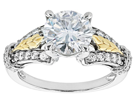 Moissanite Platineve and 14k Yellow Gold Over Silver Ring 3.22ctw DEW