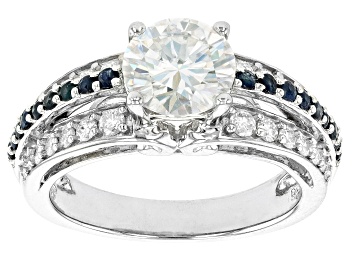 Picture of Moissanite And Blue Sapphire Platineve Ring 2.46ctw DEW