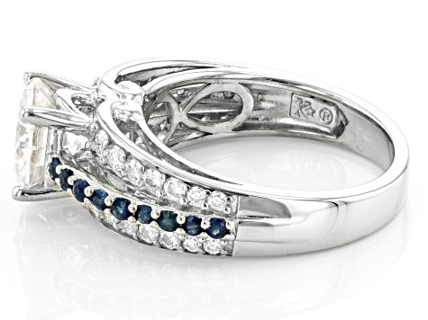 Moissanite And Blue Sapphire Platineve Ring 2.46ctw DEW