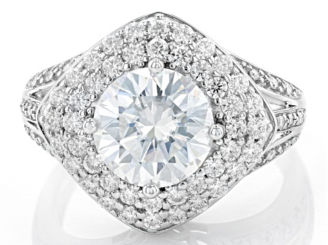 Moissanite Platineve Halo Ring 3.76ctw DEW