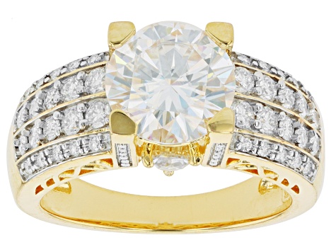 Moissanite 14k Yellow Gold Over Silver Ring 3.64ctw DEW