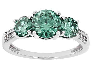 Picture of Green and Colorless Moissanite Platineve 3 Stone Ring 2.36ctw DEW