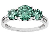 Green and Colorless Moissanite Platineve 3 Stone Ring 2.36ctw DEW
