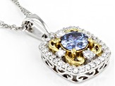 Blue and Colorless Moissanite Platineve Two Tone Pendant 1.20ctw DEW