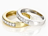 Moissanite platineve and 14k yellow gold over silver ring set of two bands .60ctw DEW