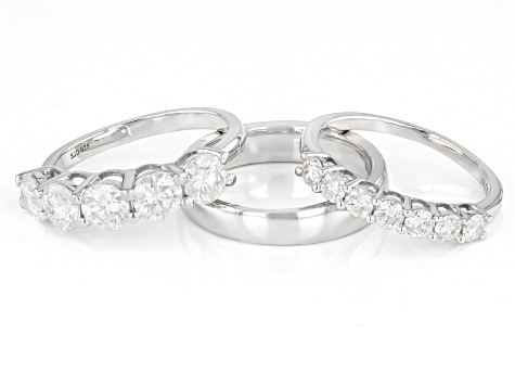 Moissanite Platineve ring set of three bands 3.20ctw DEW