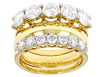 Picture of Moissanite 14k yellow gold over silver ring set of three bands 3.20ctw DEW