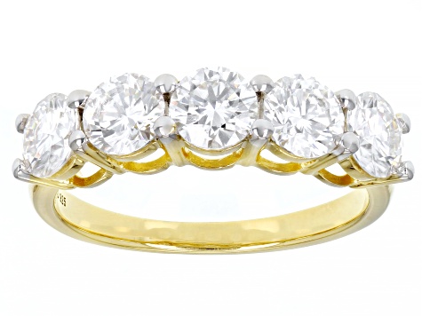 Moissanite 14k yellow gold over silver ring set of three bands 3.20ctw DEW