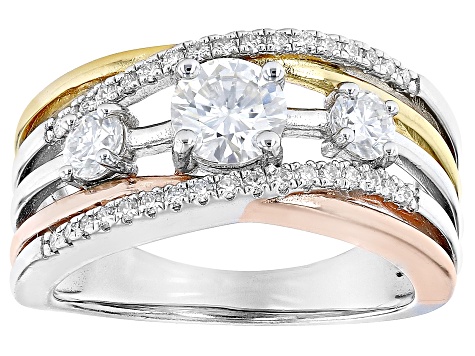 Moissanite Platineve and 14k yellow and rose gold over sterling silver ring 1.26ctw DEW