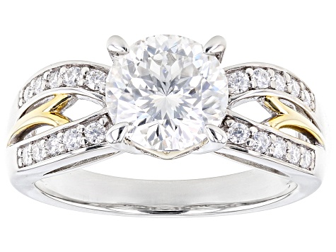 Moissanite Inferno Cut Platineve and 14k yellow gold over silver ring 2.37ctw DEW.