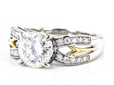 Moissanite Inferno Cut Platineve and 14k yellow gold over silver ring 2.37ctw DEW.