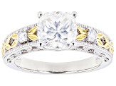 Moissanite Platineve and 14k yellow gold over silver ring 2.12ctw DEW.