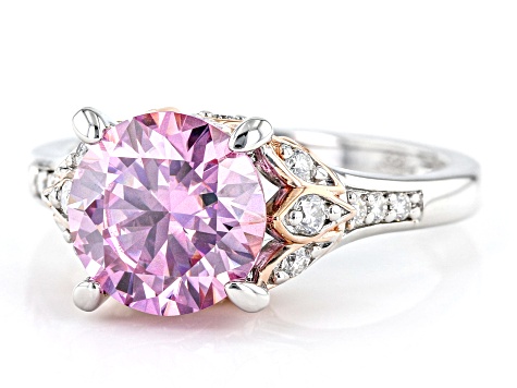 Pink And Colorless Moissanite Platineve And 14k Rose Gold Over Silver Ring 2.94ctw DEW.