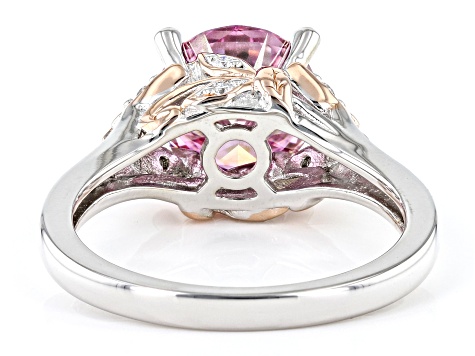 Pink And Colorless Moissanite Platineve And 14k Rose Gold Over Silver Ring 2.94ctw DEW.