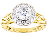 Moissanite 14k yellow gold over silver halo ring 1.62ctw DEW.