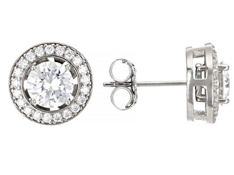 Moissanite Platineve Stud Earrings With Halo Jacket 2.02ctw DEW