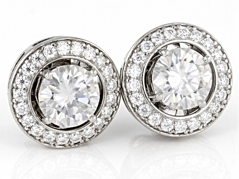 Moissanite Platineve Stud Earrings With Halo Jacket 2.02ctw DEW