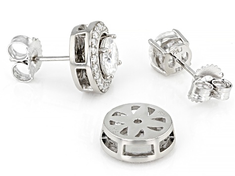 Moissanite Platineve Stud Earrings With Halo Jacket 2.02ctw DEW