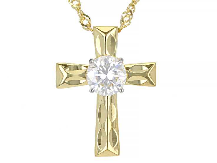Moissanite 14k Yellow Gold Over Silver Cross Pendant .80ct D.E.W