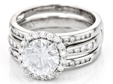 Moissanite Platineve Halo Ring With Guard 2.66ctw DEW.