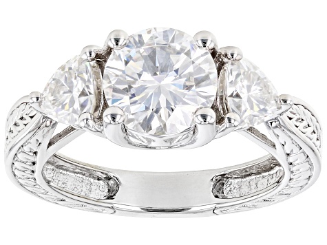 Moissanite Platineve 3 Stone Ring 2.70ctw DEW.