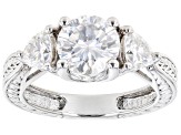 Moissanite Platineve 3 Stone Ring 2.70ctw DEW.