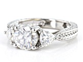 Moissanite Platineve 3 Stone Ring 2.70ctw DEW.