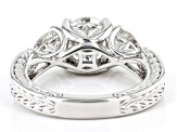 Moissanite Platineve 3 Stone Ring 2.70ctw DEW.