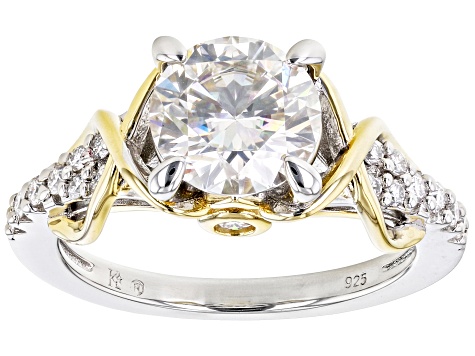 Moissanite Platineve And 14k Yellow Gold Over Silver Engagement Ring 2.20ctw DEW.