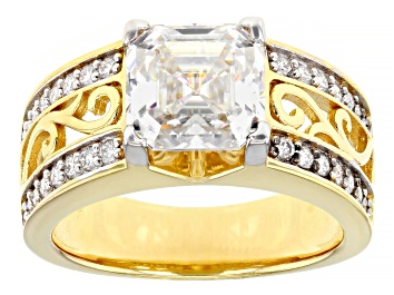 Picture of Moissanite 14k Yellow Gold Over Silver Engagement Ring 3.81ctw DEW.