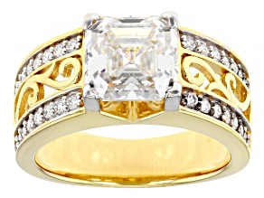 Moissanite 14k Yellow Gold Over Silver Engagement Ring 3.81ctw DEW.
