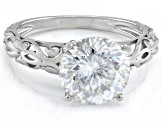 Moissanite Inferno cut Platineve Solitaire ring 4.13ct DEW.