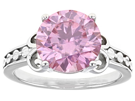 Pink Moissanite Platineve Solitaire Ring 4.75ct DEW.