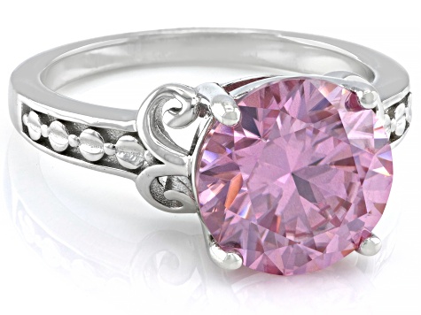 Pink Moissanite Platineve Solitaire Ring 4.75ct DEW.