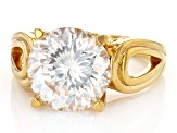 Moissanite Inferno cut 14k Yellow Gold Over Silver Ring 5.66ct DEW.
