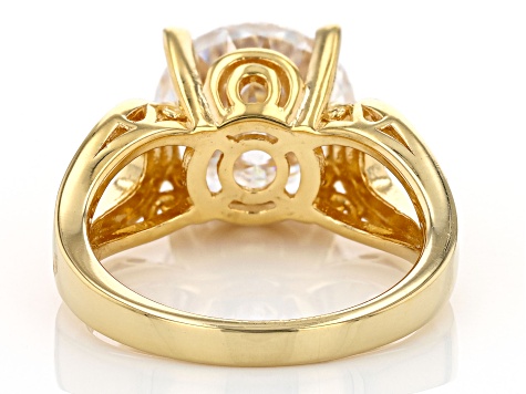 Moissanite Inferno cut 14k Yellow Gold Over Silver Ring 5.66ct DEW.