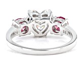 Colorless And Pink Moissanite Platineve Heart Ring 3.18ctw DEW.