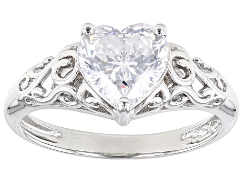 Moissanite Platineve Heart Ring 2.18ct DEW.