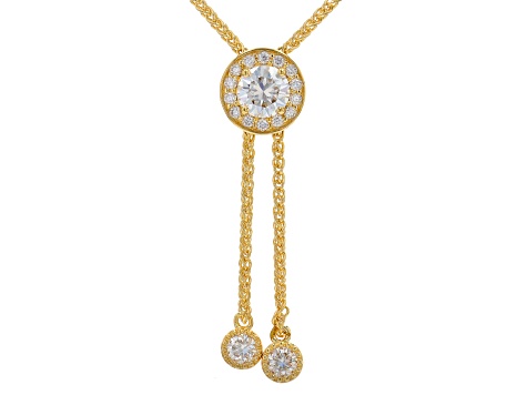 Moissanite 14K Yellow Gold Over Sterling Silver Bolo 30 Inch Necklace .84ctw DEW.